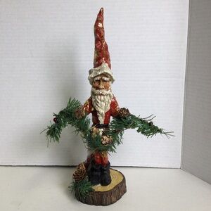 By Fine Interiors Mark Roberts Vintage Enchanted Forest Santa Statue Red & Gold